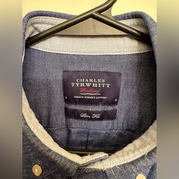 Men’s Charles Tyrwhitt Weekend Blue Slim Fit Button-Down Collar Shirt - Picture 3 of 3